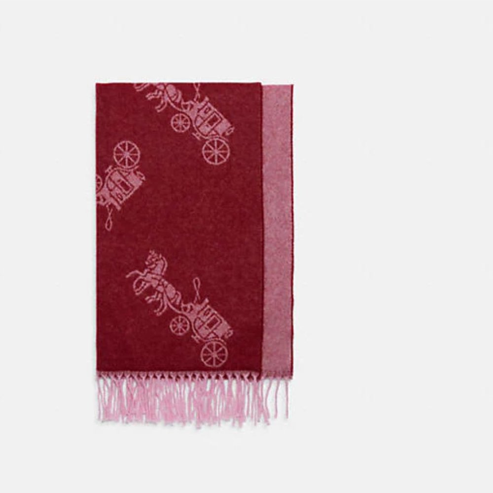 Coach Horse And Carriage Oversized Muffler Bright Violet Reversible New